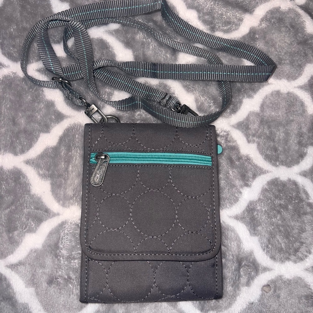 Thirty-One Gray and Teal Crossbody Bag